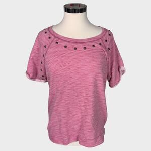 a.n.a a new approach Large Pink Short Sleeve Sweatshirt Beaded Neckline